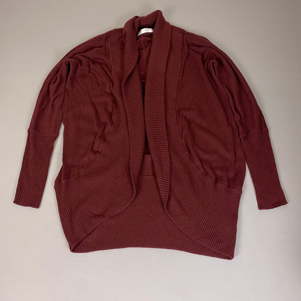 RD Style Cardigan Sweater Women's Size XL Burgundy Open Front Cocoon Ribbed